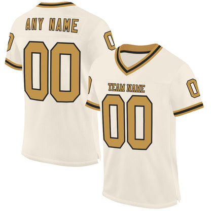 Custom Cream Old Gold-Black Mesh Authentic Throwback Football Jersey - Sky-Custom
