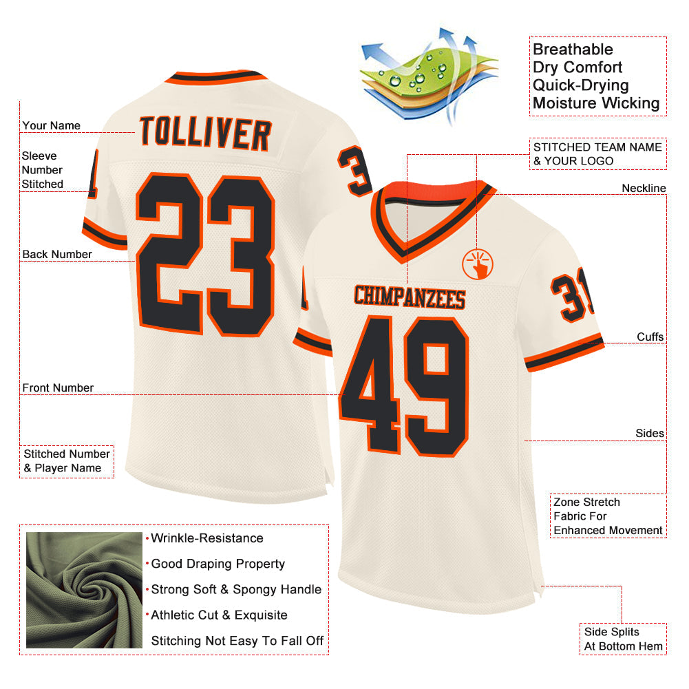 Custom Cream Black-Orange Mesh Authentic Throwback Football Jersey - Sky-Custom