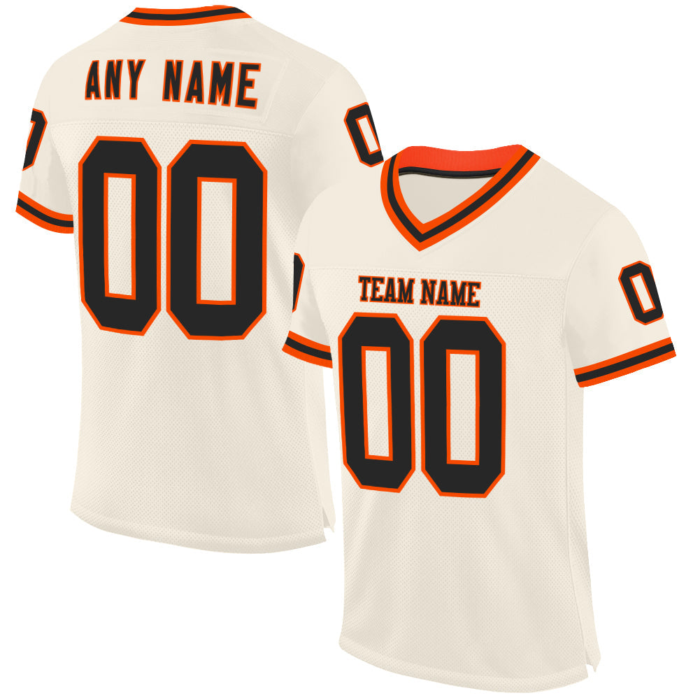 Custom Cream Black-Orange Mesh Authentic Throwback Football Jersey - Sky-Custom