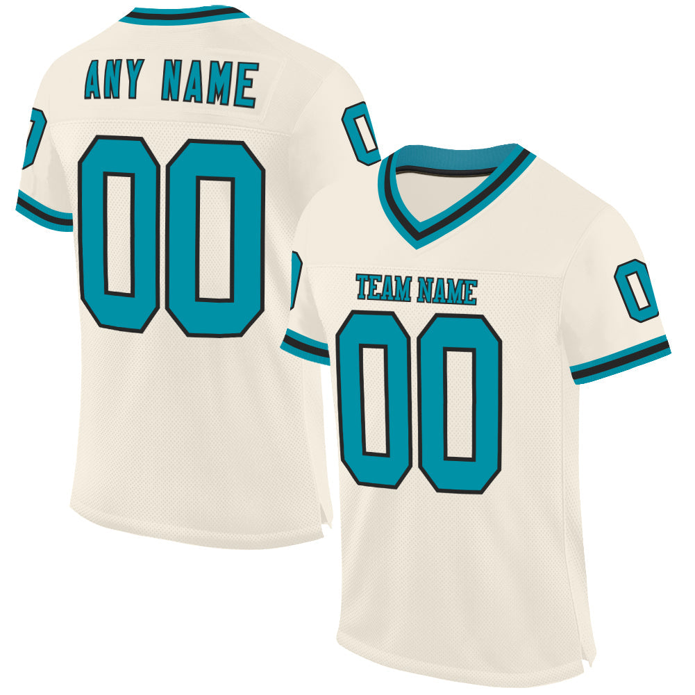 Custom Cream Teal-Black Mesh Authentic Throwback Football Jersey - Sky-Custom