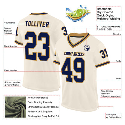 Custom Cream Navy-Old Gold Mesh Authentic Throwback Football Jersey - Sky-Custom