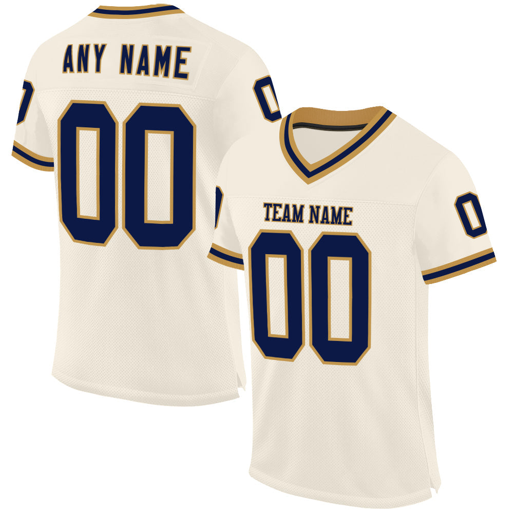 Custom Cream Navy-Old Gold Mesh Authentic Throwback Football Jersey - Sky-Custom