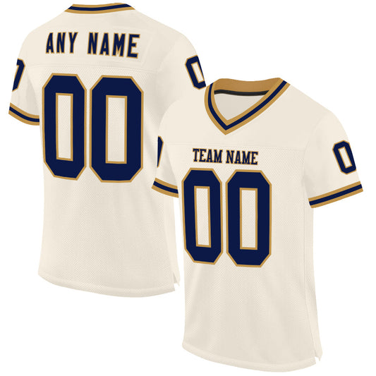 Custom Cream Navy-Old Gold Mesh Authentic Throwback Football Jersey - Sky-Custom