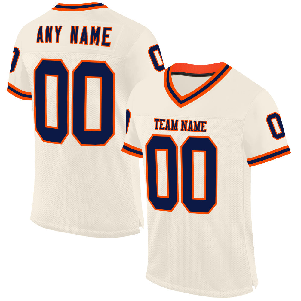 Custom Cream Navy-Orange Mesh Authentic Throwback Football Jersey - Sky-Custom