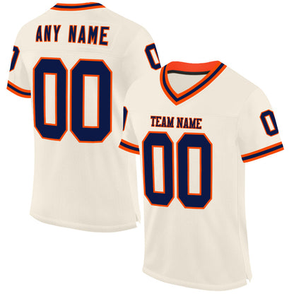 Custom Cream Navy-Orange Mesh Authentic Throwback Football Jersey - Sky-Custom