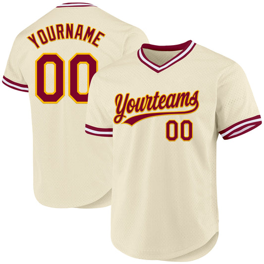 Custom Cream Maroon Gold-White Authentic Throwback Baseball Jersey - Sky-Custom