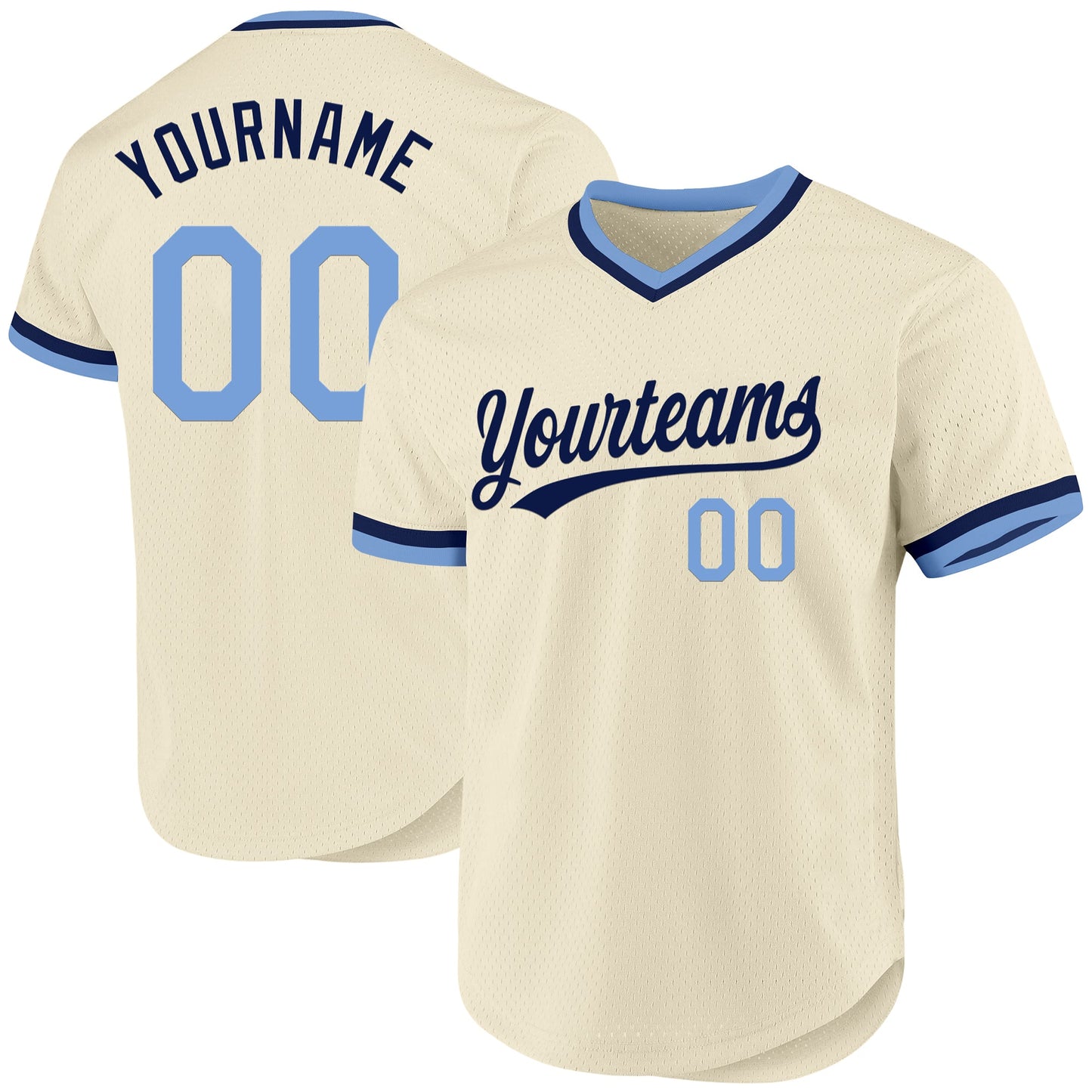 Custom Cream Light Blue-Navy Authentic Throwback Baseball Jersey - Sky-Custom