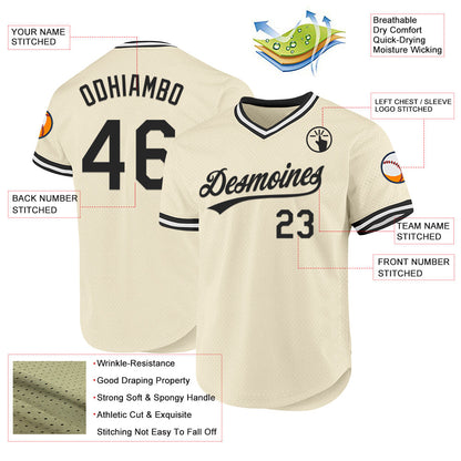 Custom Cream Black-White Authentic Throwback Baseball Jersey - Sky-Custom