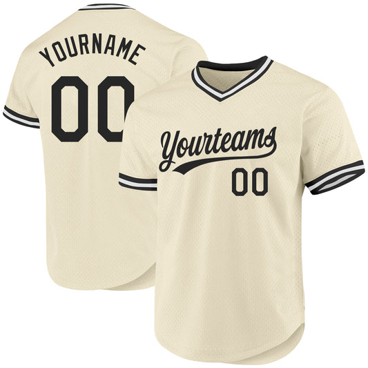 Custom Cream Black-White Authentic Throwback Baseball Jersey - Sky-Custom