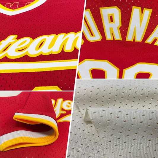 Custom Cream Red-Gold Authentic Throwback Baseball Jersey - Sky-Custom