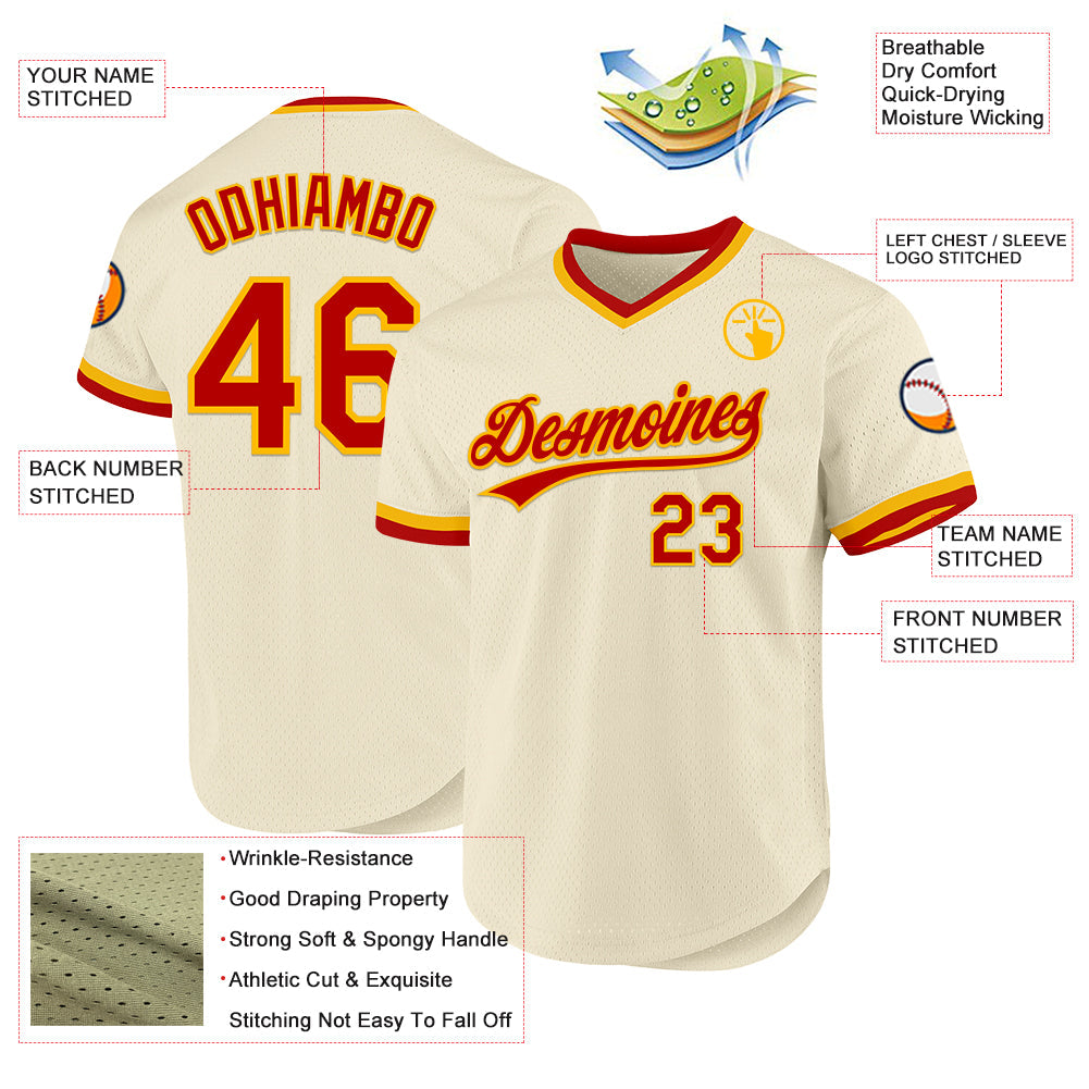 Custom Cream Red-Gold Authentic Throwback Baseball Jersey - Sky-Custom
