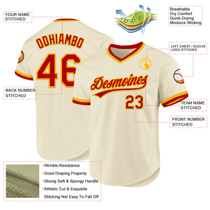 Custom Cream Red-Gold Authentic Throwback Baseball Jersey - Sky-Custom
