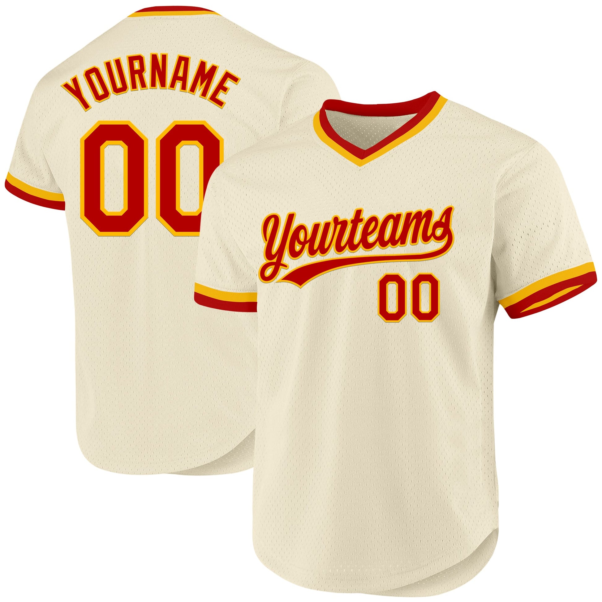 Custom Cream Red-Gold Authentic Throwback Baseball Jersey - Sky-Custom