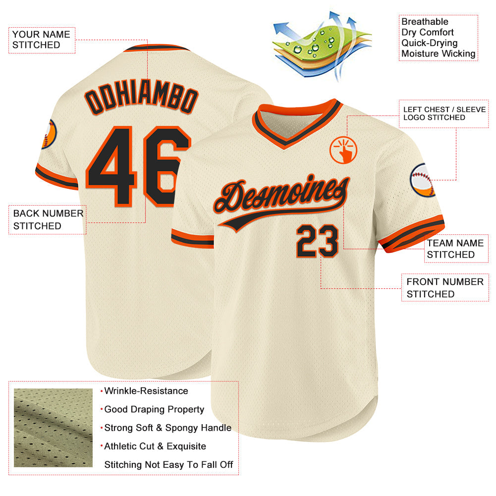 Custom Cream Black-Orange Authentic Throwback Baseball Jersey - Sky-Custom