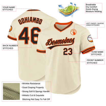 Custom Cream Black-Orange Authentic Throwback Baseball Jersey - Sky-Custom