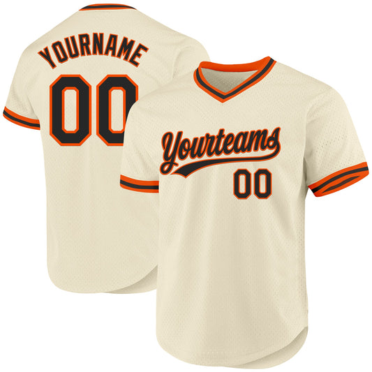 Custom Cream Black-Orange Authentic Throwback Baseball Jersey - Sky-Custom