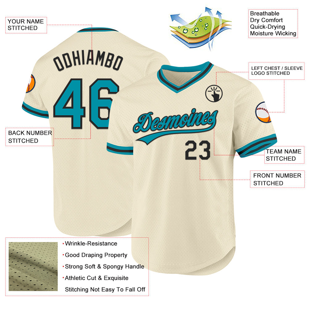 Custom Cream Teal-Black Authentic Throwback Baseball Jersey - Sky-Custom