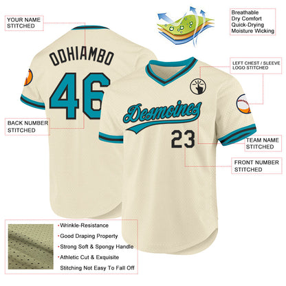 Custom Cream Teal-Black Authentic Throwback Baseball Jersey - Sky-Custom