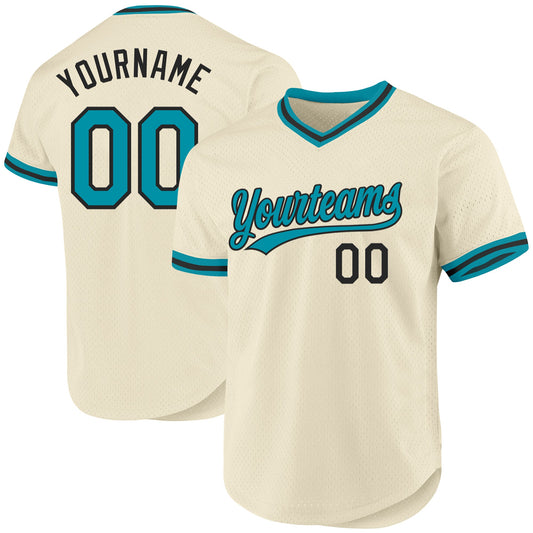 Custom Cream Teal-Black Authentic Throwback Baseball Jersey - Sky-Custom