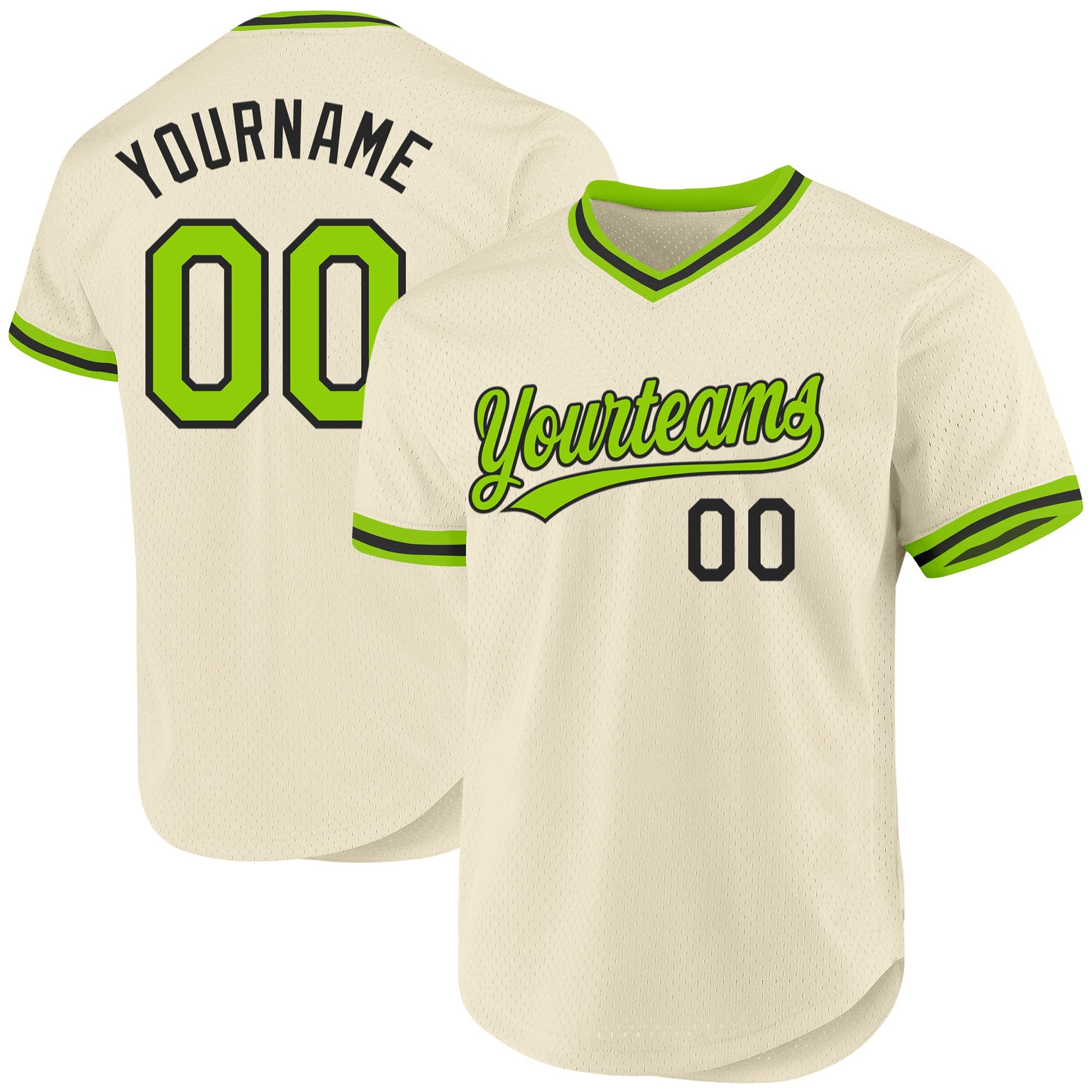 Custom Cream Neon Green-Black Authentic Throwback Baseball Jersey - Sky-Custom