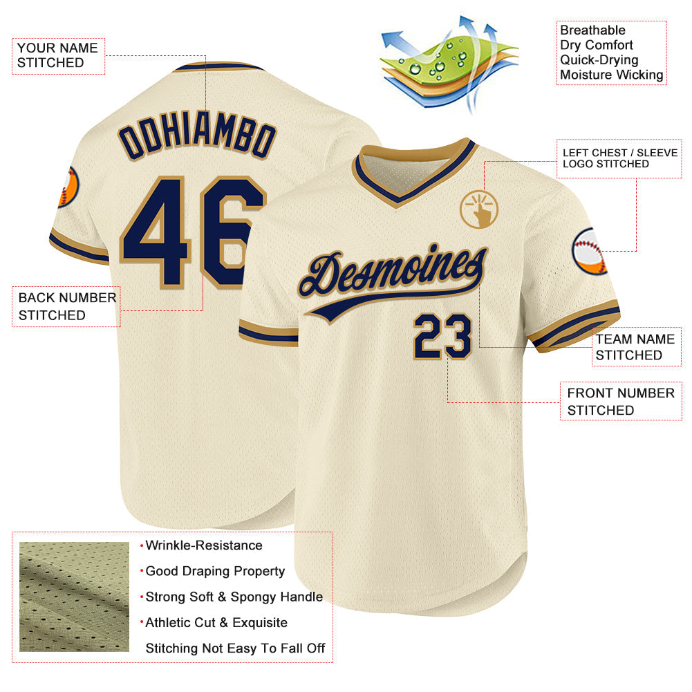 Custom Cream Navy-Old Gold Authentic Throwback Baseball Jersey - Sky-Custom