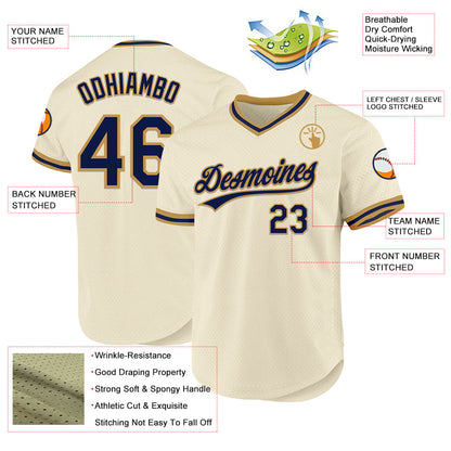 Custom Cream Navy-Old Gold Authentic Throwback Baseball Jersey - Sky-Custom