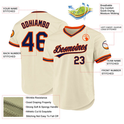 Custom Cream Navy-Orange Authentic Throwback Baseball Jersey - Sky-Custom
