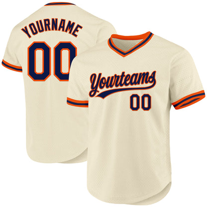 Custom Cream Navy-Orange Authentic Throwback Baseball Jersey - Sky-Custom