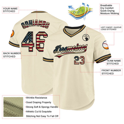 Custom Cream Vintage USA Flag Black-Old Gold Authentic Throwback Baseball Jersey - Sky-Custom