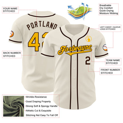Custom Cream Gold-Brown Authentic Baseball Jersey - Sky-Custom