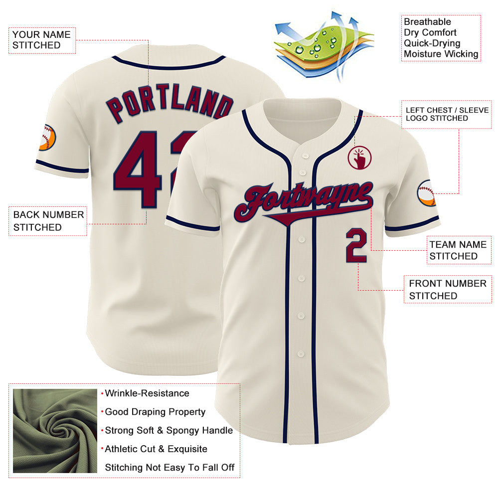 Custom Cream Maroon-Navy Authentic Baseball Jersey - Sky-Custom