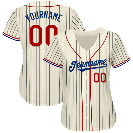 Custom Cream Black Pinstripe Red Royal-White Authentic Baseball Jersey - Sky-Custom