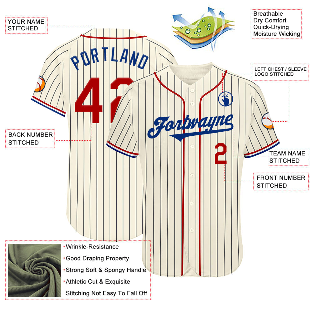 Custom Cream Black Pinstripe Red Royal-White Authentic Baseball Jersey - Sky-Custom