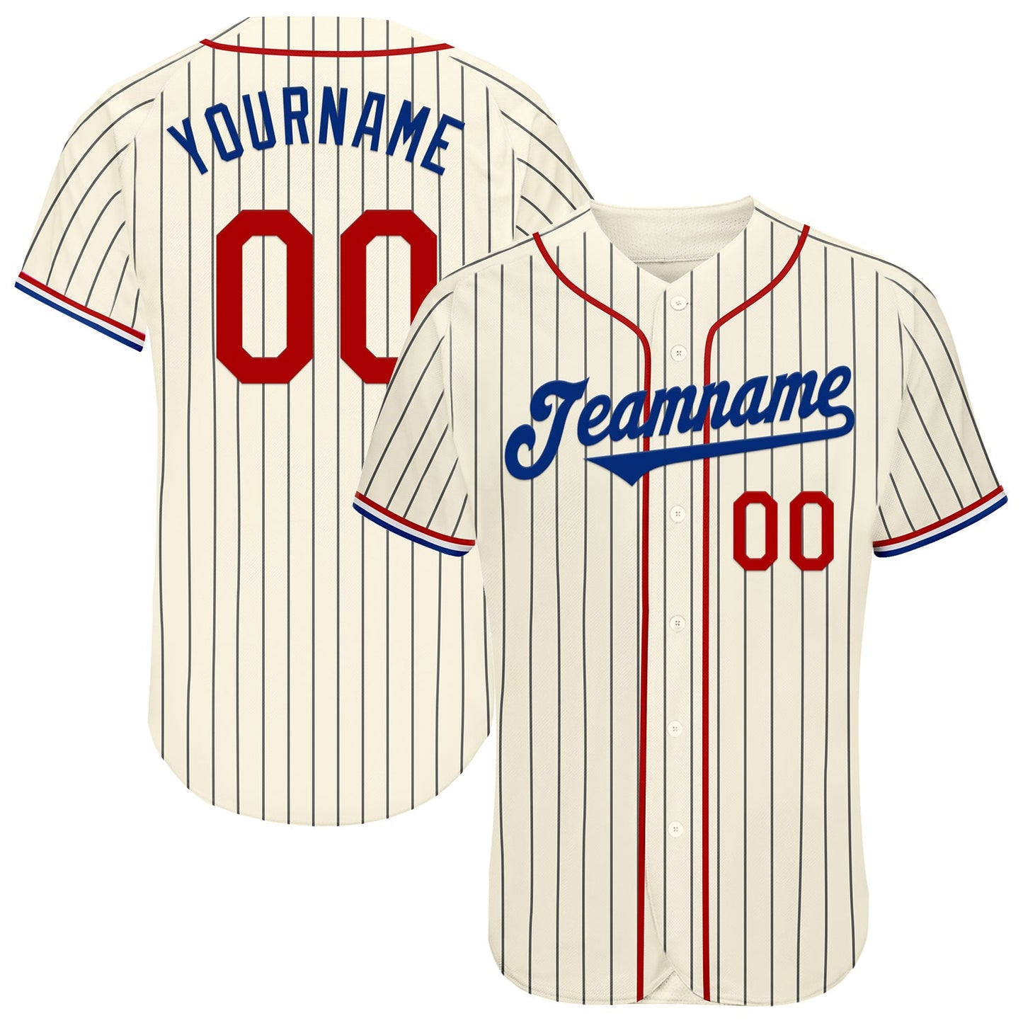 Custom Cream Black Pinstripe Red Royal-White Authentic Baseball Jersey - Sky-Custom