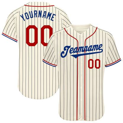 Custom Cream Black Pinstripe Red Royal-White Authentic Baseball Jersey - Sky-Custom