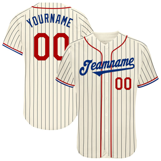 Custom Cream Black Pinstripe Red Royal-White Authentic Baseball Jersey - Sky-Custom