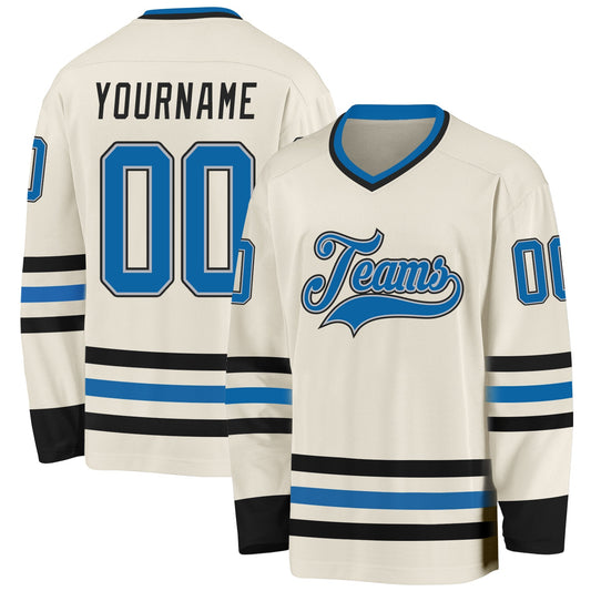 Custom Cream Blue Gray-Black Hockey Jersey - Sky-Custom