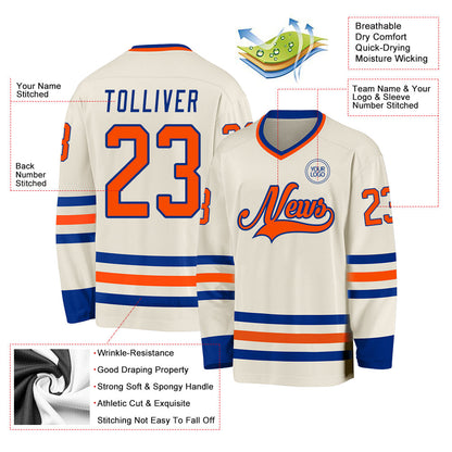 Custom Cream Orange-Royal Hockey Jersey - Sky-Custom