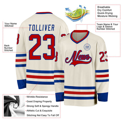 Custom Cream Red-Royal Hockey Jersey - Sky-Custom