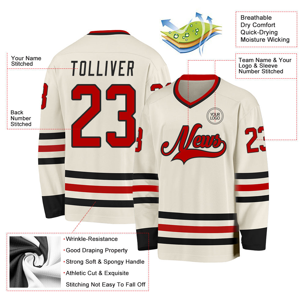 Custom Cream Red-Black Hockey Jersey - Sky-Custom