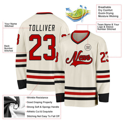 Custom Cream Red-Black Hockey Jersey - Sky-Custom