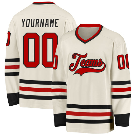 Custom Cream Red-Black Hockey Jersey - Sky-Custom