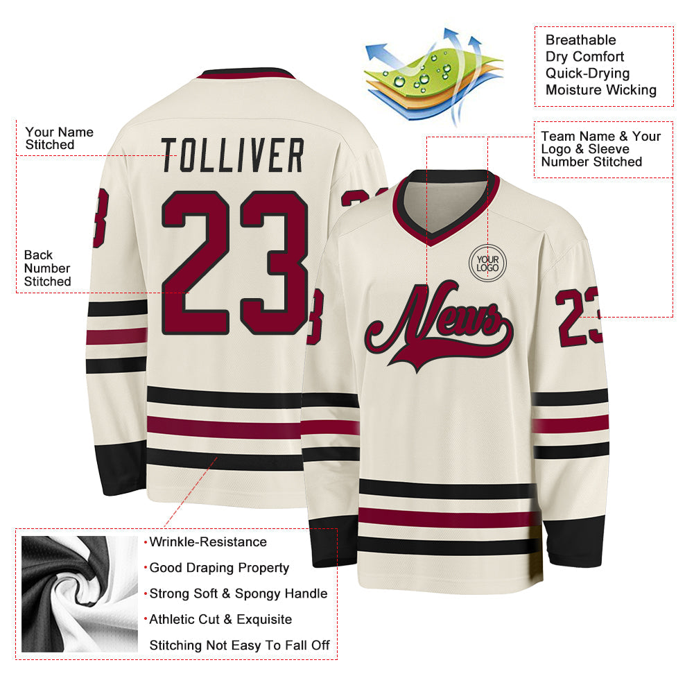 Custom Cream Maroon-Black Hockey Jersey - Sky-Custom