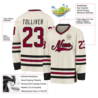 Custom Cream Maroon-Black Hockey Jersey - Sky-Custom