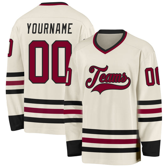 Custom Cream Maroon-Black Hockey Jersey - Sky-Custom