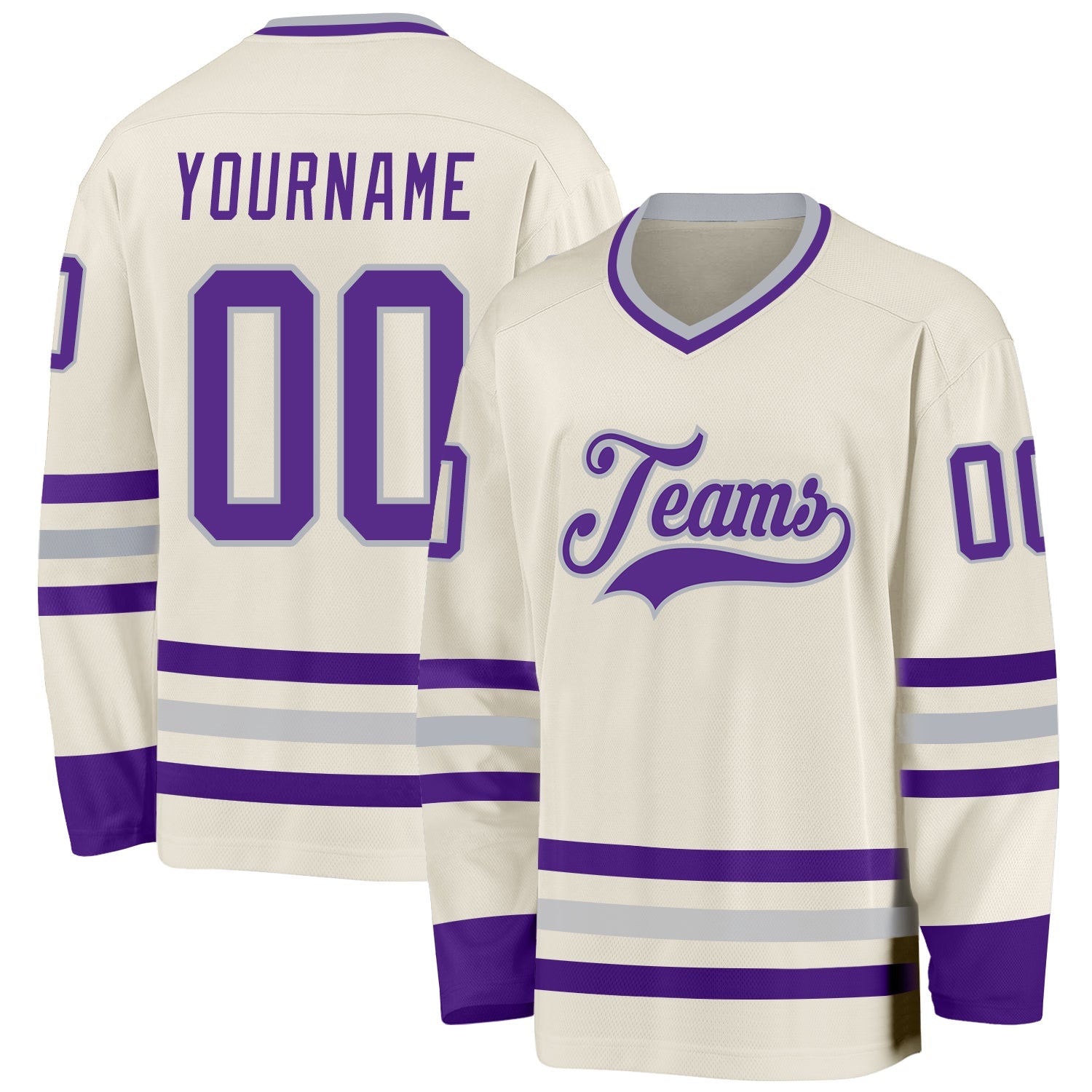 Custom Cream Purple-Gray Hockey Jersey - Sky-Custom