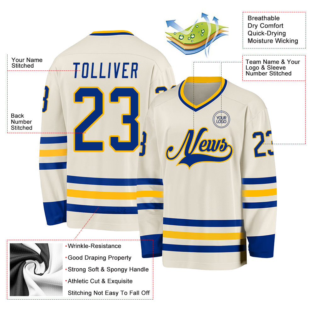 Custom Cream Royal-Gold Hockey Jersey - Sky-Custom