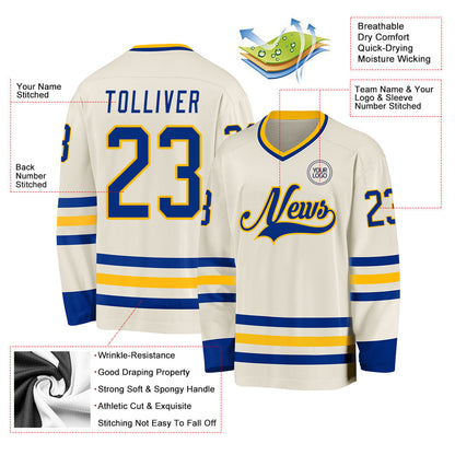 Custom Cream Royal-Gold Hockey Jersey - Sky-Custom