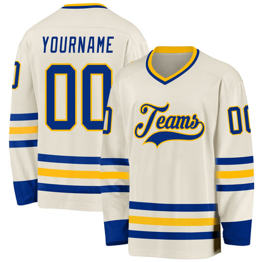 Custom Cream Royal-Gold Hockey Jersey - Sky-Custom