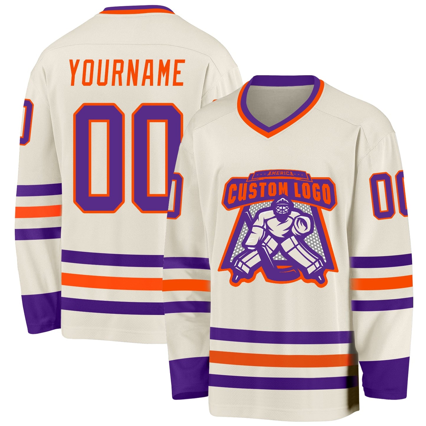 Custom Cream Purple-Orange Hockey Jersey - Sky-Custom